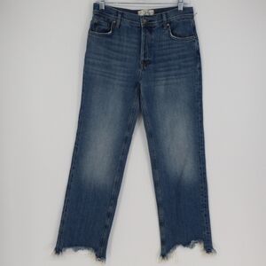 Free People Maggie Mid Rise Button Fly Straight Leg Denim Jeans Blue Size‎ 25